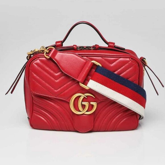 Gucci Red Quilted Leather Marmont Small Shoulder Bag - Picture 1 of 12